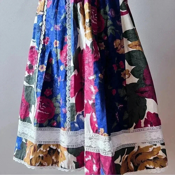 1950s Vintage Floral Print Cotton Full Midi Skirt - Picture 8 of 14
